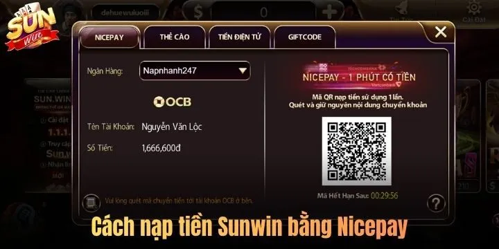 Hướng dẫn nạp tiền Sunwin với từng phương thức