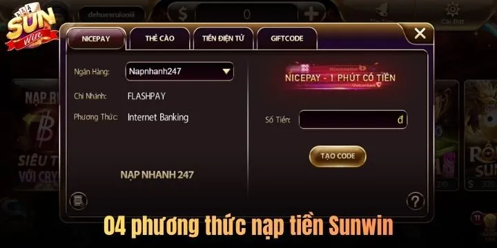 04 phương thức nạp tiền Sunwin đang hỗ trợ