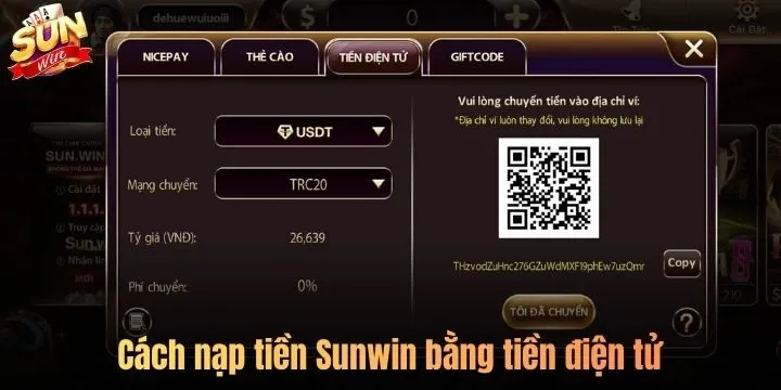 Cách nạp tiền Sunwin bằng tiền điện tử
