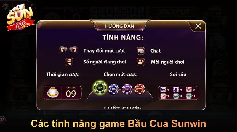Các tính năng hỗ trợ trên giao diện Bầu cua Sunwin