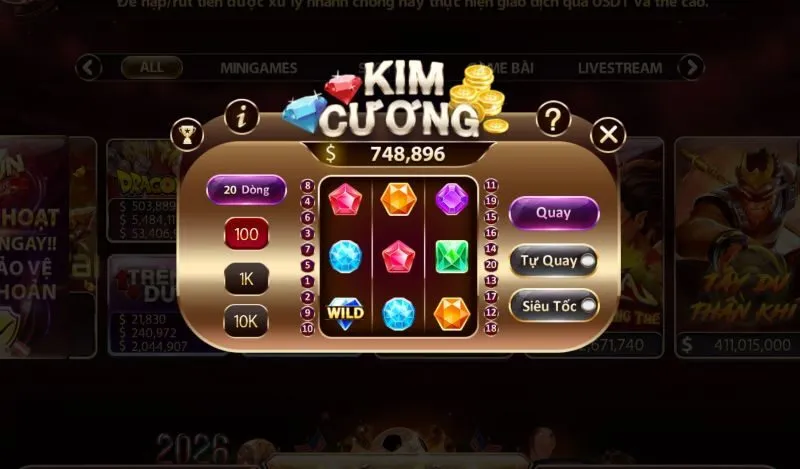 Giao diện và các biểu tượng đặc trưng trong game kim cuong sunwin