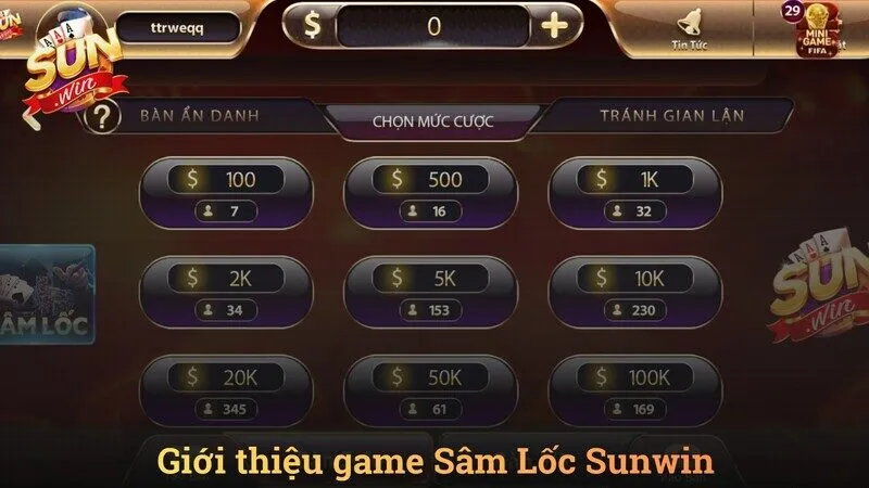 Giao diện và tính năng bảo trong sâm lốc Sunwin
