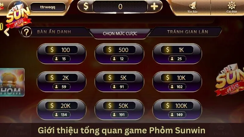 Khám phá sảnh game Phỏm Sunwin