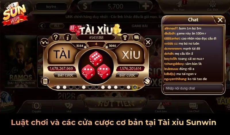 Luật chơi và các cửa cược cơ bản tại Tài xỉu Sunwin