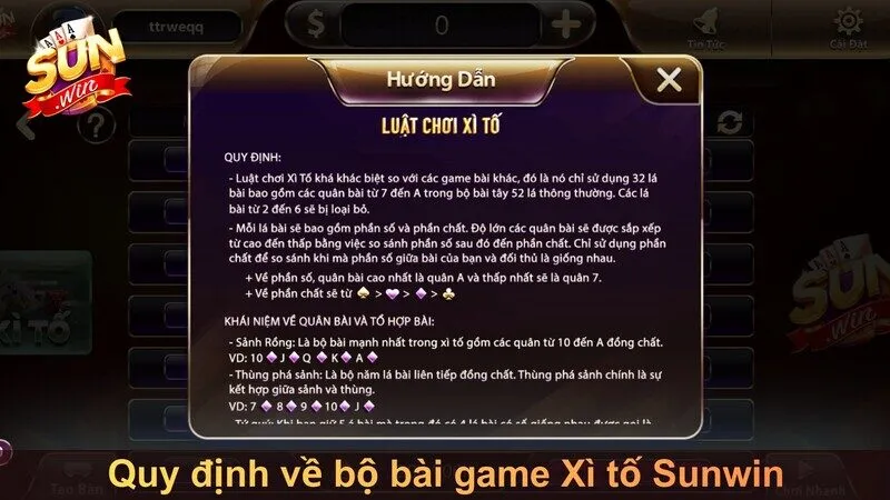 Quy định về bộ bài và cách so sánh trong Xì tố Sunwin