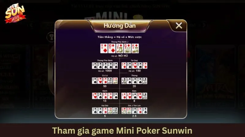 Hướng dẫn cách tham gia chơi Mini poker Sunwin cơ bản