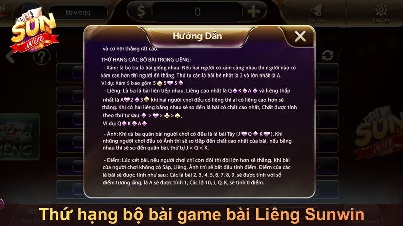 Thứ hạng các dãy bài trong Liêng Sunwin