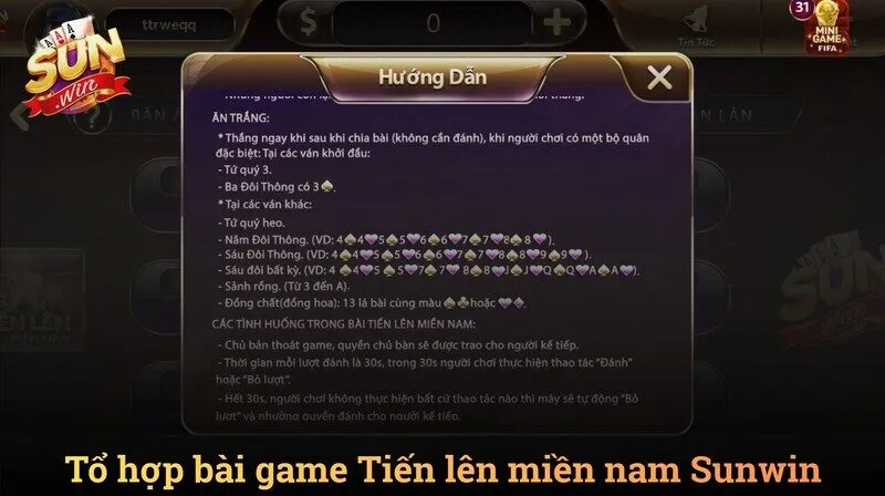 Quy luật và các tổ hợp bài trong Tiến lên miền nam Sunwin